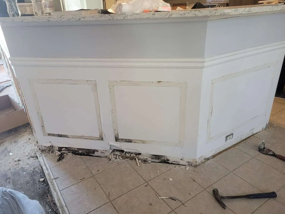 Water damage and mold on kitchen during Storm Damage Restoration in Warren
